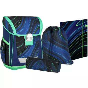 Spirit: Blue Stripes kék-zöld csíkok fekete alapon iskolatáska, hátizsák 4db-os szett 41x20x32cm kép
