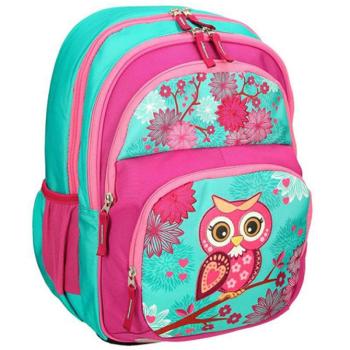 Spirit: Rózsaszín-türkiz színű bagolymintás lekerekített ergonómikus iskolatáska, hátizsák 40x20x18cm kép