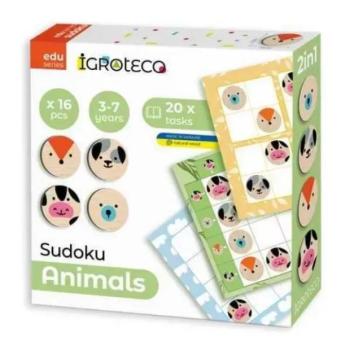 Sudoku logikai játék fából - 16 db-os, állatok kép