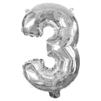 Számos fólia lufi ezüst színben – 3-as szám 32cm kép