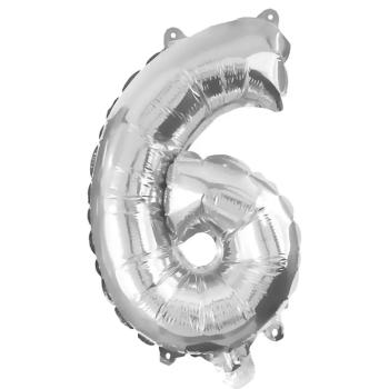 Számos fólia lufi ezüst színben – 6-os szám 32cm kép