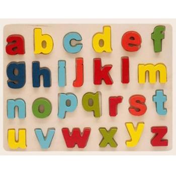 Színes fa formaillesztő puzzle ABC kisbetűkkel 26db-os készlet kép