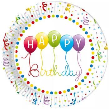 Színes szülinapos „Happy Birthday” feliratú papírtányér 8db-os szett kép