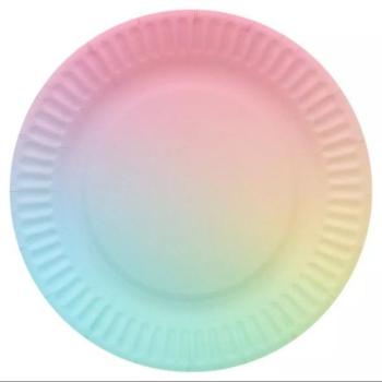 Szivárvány mintás papírtányér, 18 cm - 6 db-os kép