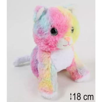 Szivárvány színű cica,18 cm