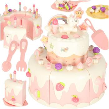 Születésnapi torta, többrétegű, tépőzárral vágható, zene, fények, konyhai, 16 darabos, rózsaszín kép
