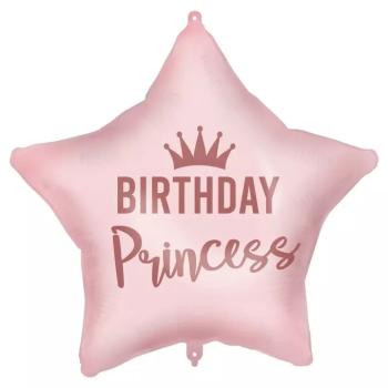 Szülinapi fólia lufi – „Birthday Princess” felirattal, csillag alakú, rózsaszín 46cm kép
