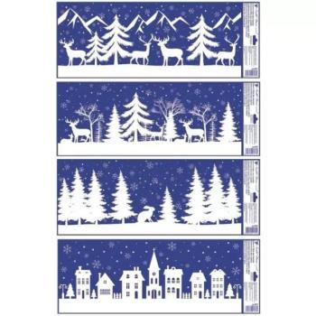 Téli táj mintás csillogó ablakmatrica - 60 x 23 cm, többféle kép