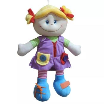 Textil tanulóbaba (cipőfűző, zippzár, gomb) - 50 cm