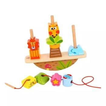 Tooky Toy: Állatos egyensúlyozó toronyépítő- és fűzős játék kép
