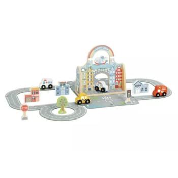 Tooky Toy: Kisváros utakkal, járművekkel fából