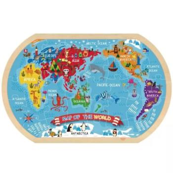 Tooky Toy: Világtérkép puzzle állatokkal, fa - 36 darabos kép