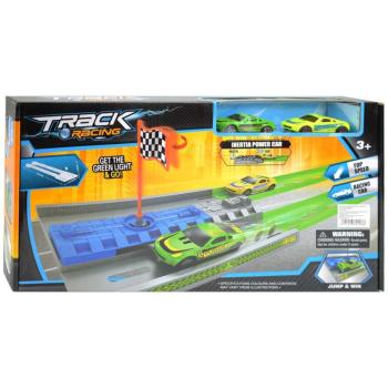 Track Racing: Gyorsulási versenypálya célzászlóval és 2db kisautóval 1/64 kép