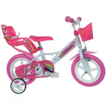 Unikornis rózsaszín-fehér gyerek bicikli 12-es méretben - Dino Bikes kerékpár kép