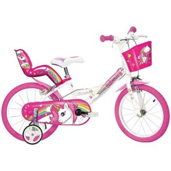 Unikornis rózsaszín-fehér gyerek bicikli 14-es méretben - Dino Bikes kerékpár kép