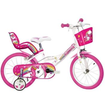 Unikornis rózsaszín-fehér gyerek bicikli 16-os méretben - Dino Bikes kerékpár kép