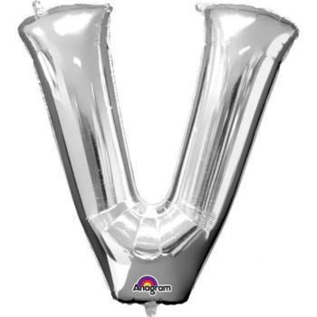V betű mini fólia lufi 33 cm - ezüst kép