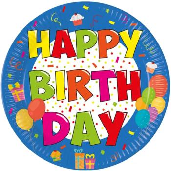 Vidám szülinapos ;Happy Birthday; feliratú partitányér 8db-os szett kép
