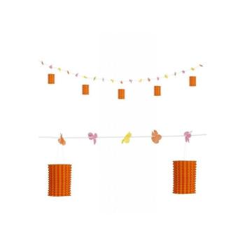 Virágdíszes lampion girland díszfüzér, narancssárga-sárga, 3 méteres kép